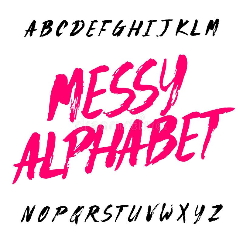 Messy Paintbrush Alphabet Font. Uppercase and Lowercase Handwritten
