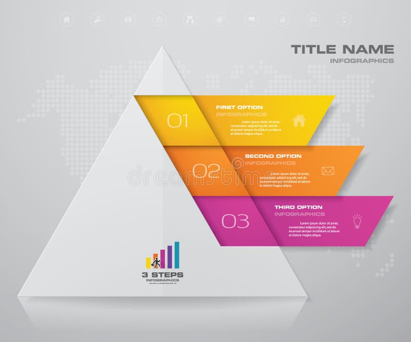 3 steps pyramid with free space for text on each level. infographics, presentations or advertising. vector illustration