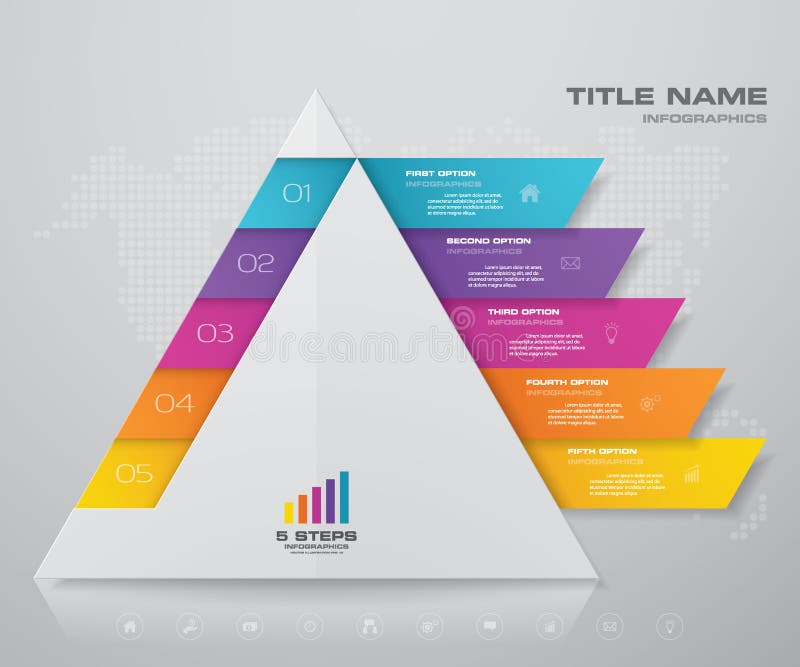 5 steps pyramid with free space for text on each level. infographics, presentations or advertising. stock illustration