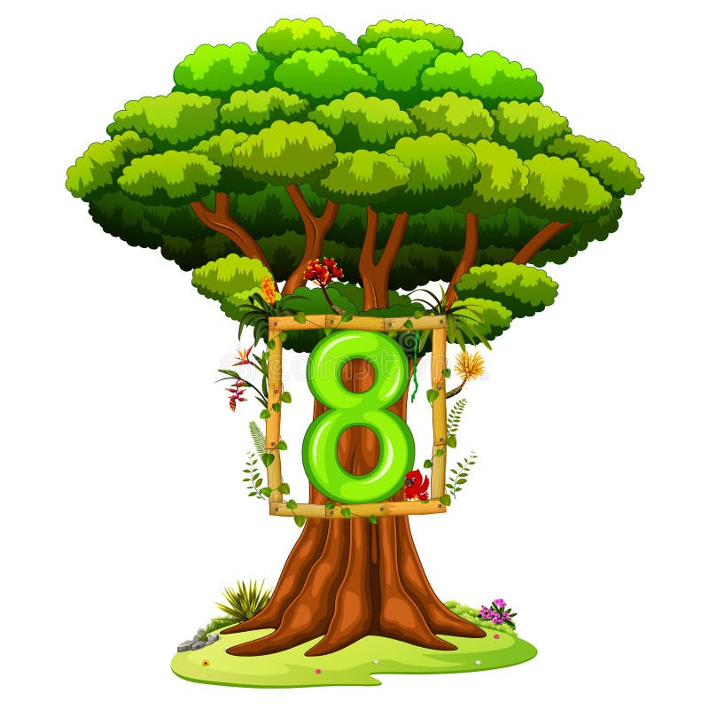 A tree with a number eight figure on a white background stock illustration