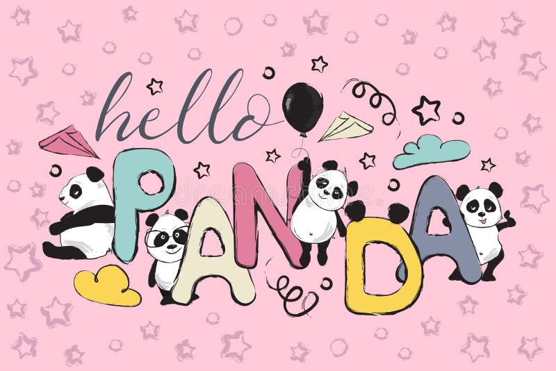 Hello Panda Greeting Card Design with Cute Panda Bear and Quote Stock  Vector - Illustration of little, hello: 137477162