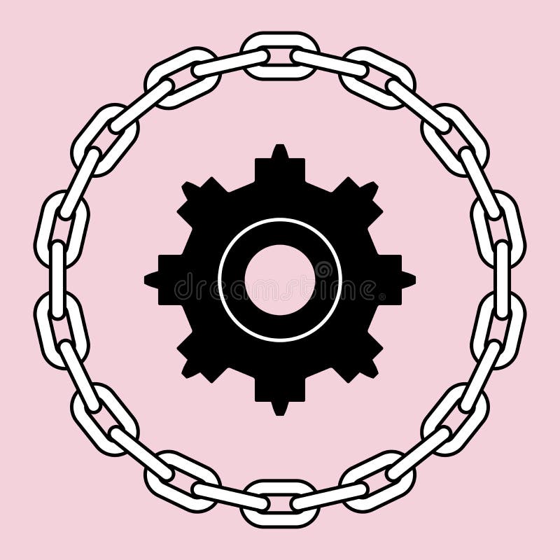 Sprocket and Chains. Mechanical Transmission. Thin Line Vector Stock