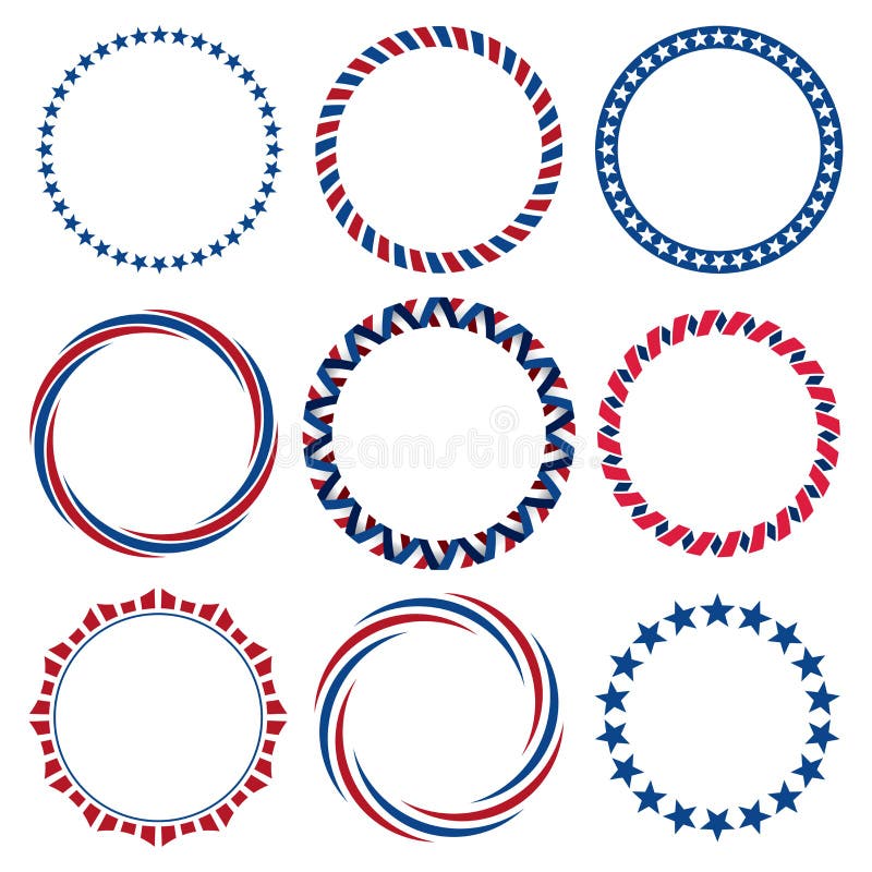 Collection of Round Fourth of July Vintage Label Borders Stock