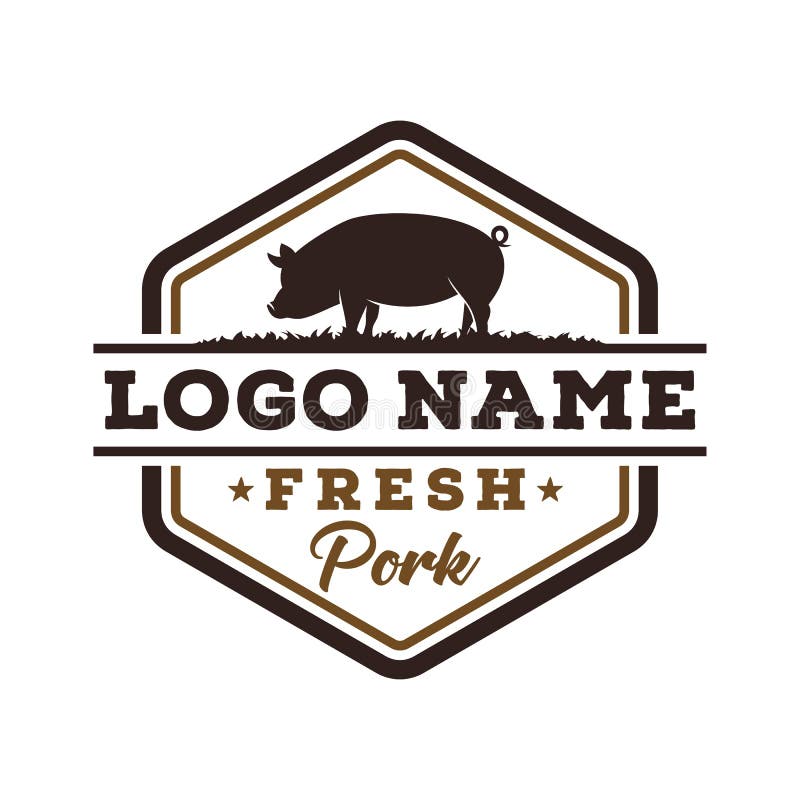 Vintage fresh pork logo design template stock illustration