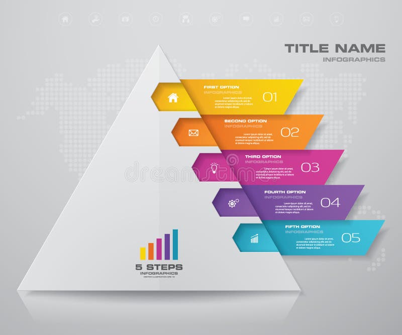5 steps pyramid with free space for text on each level. stock illustration
