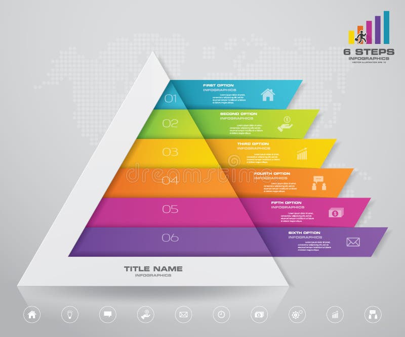 6 steps pyramid with free space for text on each level. vector illustration