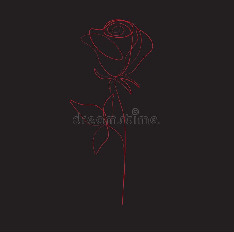 One Line Hand Drawn Rose. Long Stem Rose. Single Line Flower. Vector