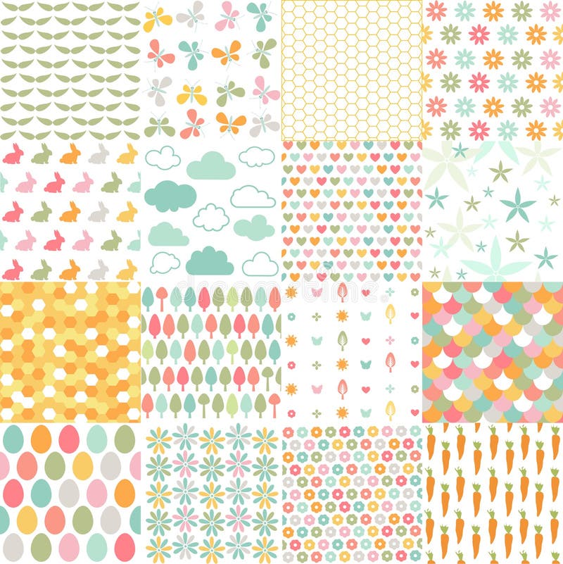 Spring, easter patterns. Vector seamless backgrounds. stock illustration