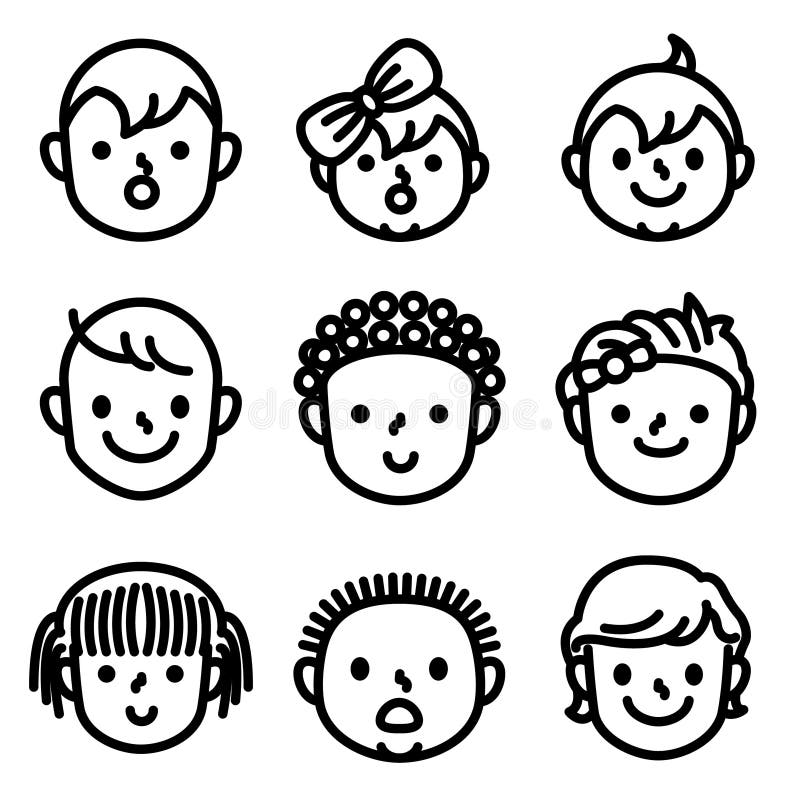 Kids and childs face avatar icons.