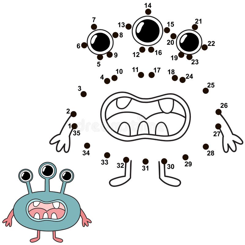 Educational game connect the dots to draw a monster