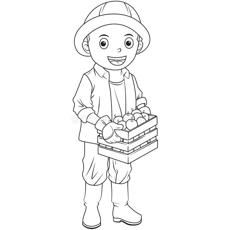 Cartoon Black and White Lineart Male Farmer Holding a Box of Apple Stock Vector - Illustration of fruits, apple: 142896251 Cartoon Black and White Lineart Male Farmer Holding a Box of Apple Stock Vector - Illustration of fruits, apple: 142896251