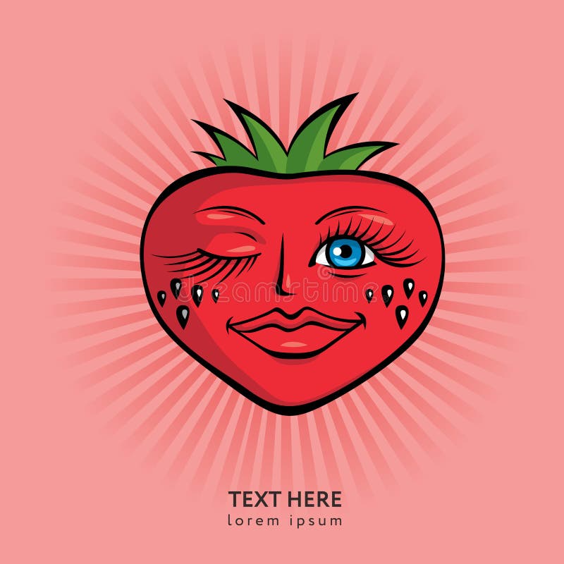 Sweet strawberry - funny cartoon character vector illustration