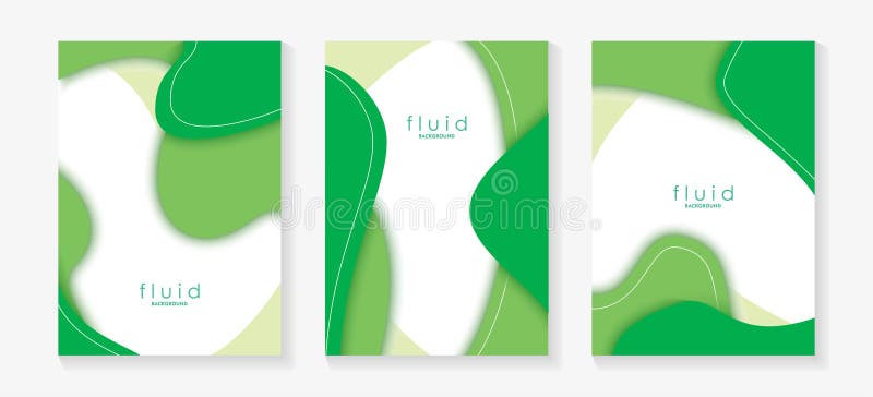 Green Fluid 3D Papercut Cover Set. Dynamic Background for invitation, booklet or business card design. Modern Vector paper backgro stock illustration