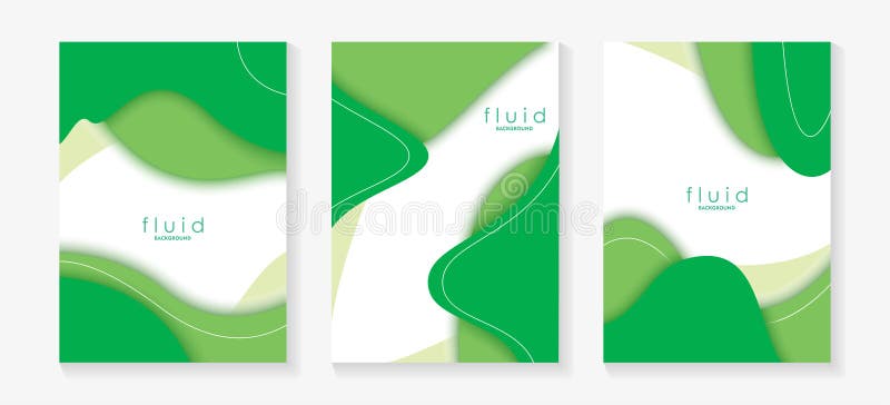 Green Fluid 3D Papercut Cover Set. Dynamic Background for invitation, booklet or business card design. Modern Vector paper backgro royalty free illustration