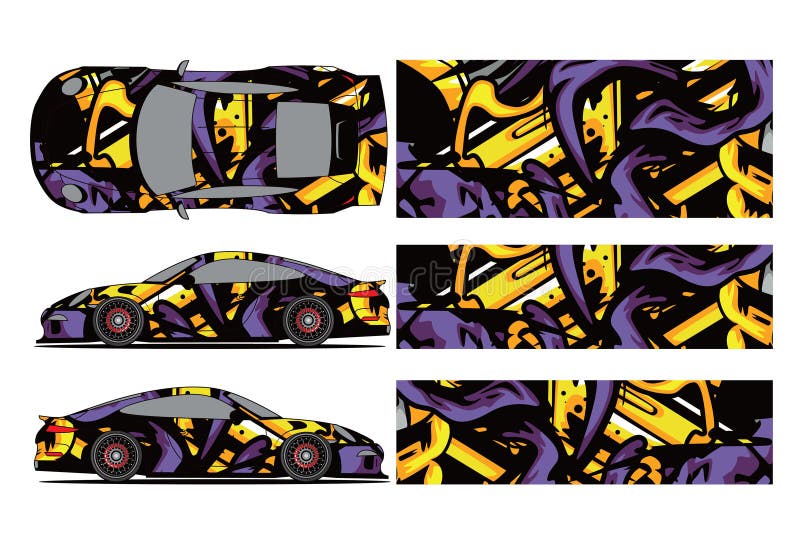 Car decal wrap design vector. Graphic abstract stripe racing background kit designs for wrap vehicle, race car, rally, royalty free illustration Car decal wrap design vector. Graphic abstract stripe racing background kit designs for wrap vehicle, race car, rally, royalty free illustration