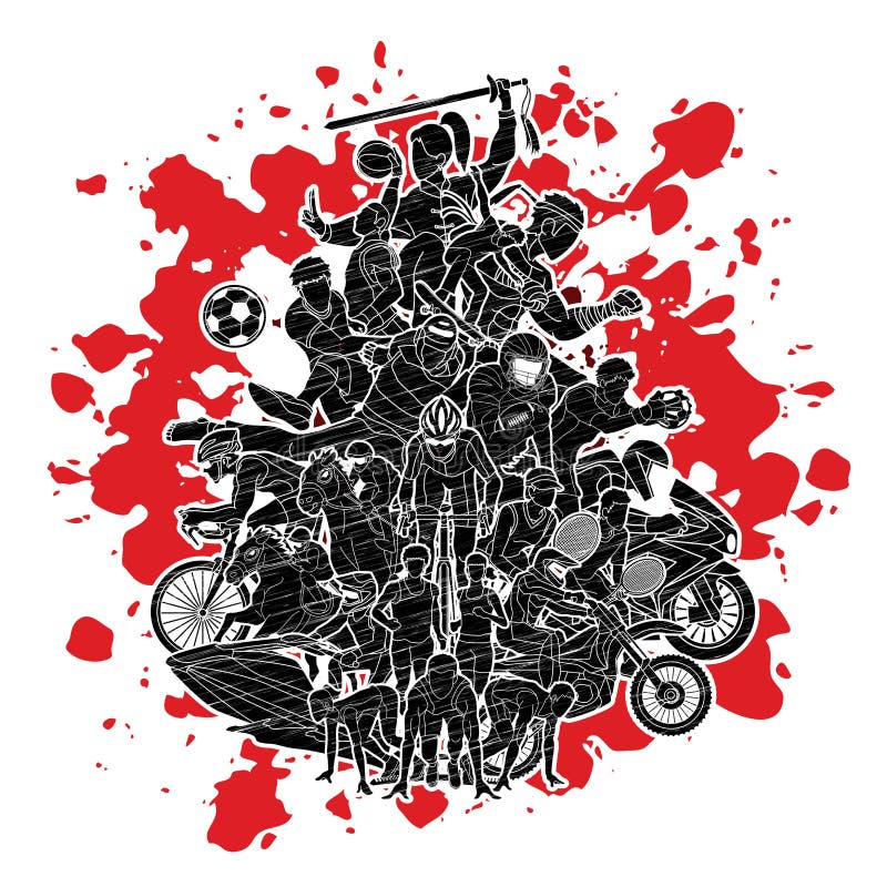 Sport Players, Different sports , Sport mix action cartoon graphic royalty free illustration