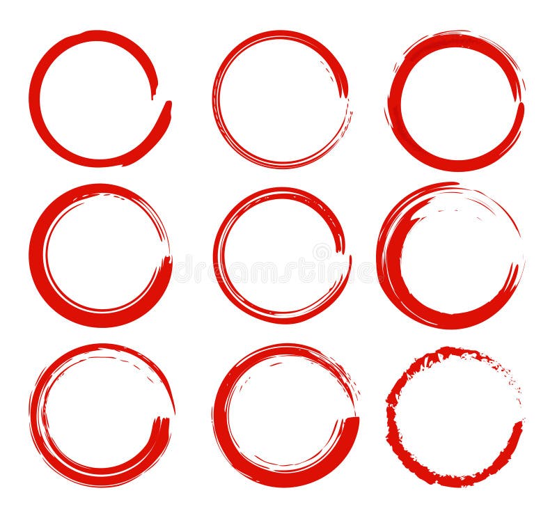 Vector grunge red ink brush Circle border sets. royalty free illustration Vector grunge red ink brush Circle border sets. royalty free illustration