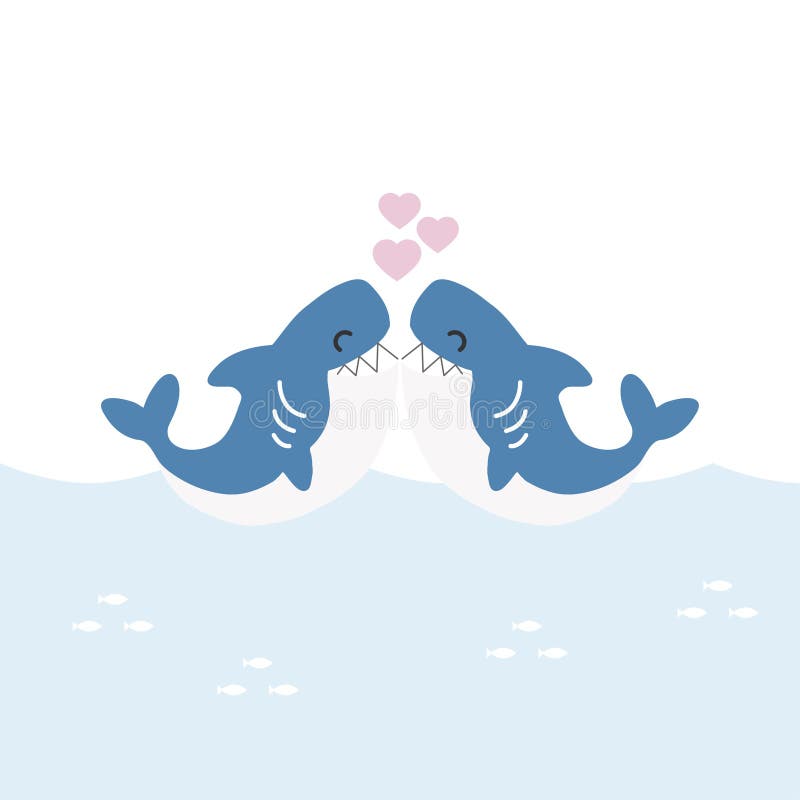 Valentine greeting card. Cute sharks with heart. stock illustration Valentine greeting card. Cute sharks with heart. stock illustration