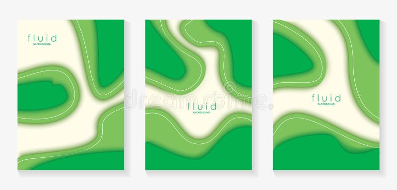 Green Fluid 3D Papercut Cover Set. Dynamic Background for invitation, booklet or business card design. Modern Vector paper backgro stock illustration
