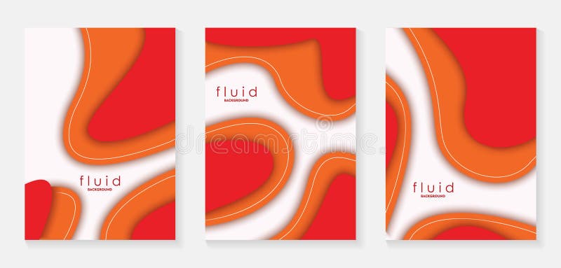 Red Fluid 3D Papercut Cover Set. Dynamic Background for invitation, booklet or business card design. Modern Vector paper backgroun stock illustration