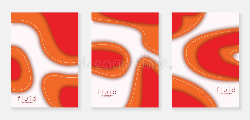 Red Fluid 3D Papercut Cover Set. Dynamic Background for invitation, booklet or business card design. Modern Vector paper backgroun vector illustration