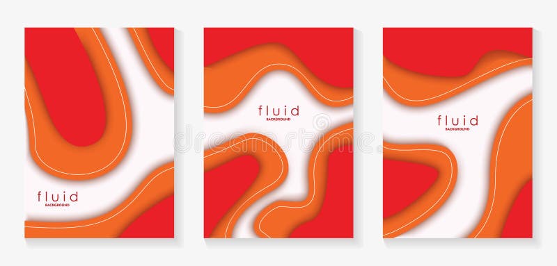 Red Fluid 3D Papercut Cover Set. Dynamic Background for invitation, booklet or business card design. Modern Vector paper backgroun stock illustration