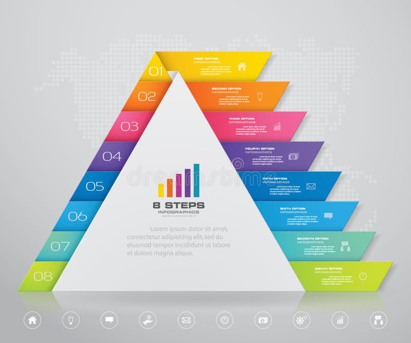 8 steps pyramid with free space for text on each level. infographics, presentations or advertising. vector illustration
