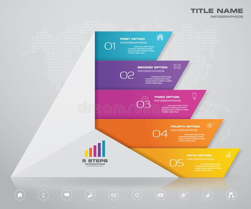 5 steps pyramid with free space for text on each level. infographics, presentations or advertising. vector illustration