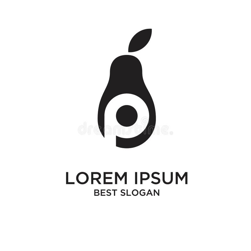 Simple Initial letter p silhouette pear fruit vector flat illustration isolated design white background. Letter p pear illustrations