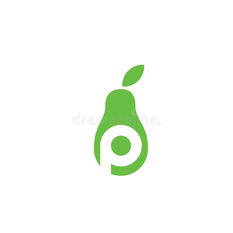Simple Initial letter p green pear fruit vector flat illustration isolated design white background. Letter p pear illustrations