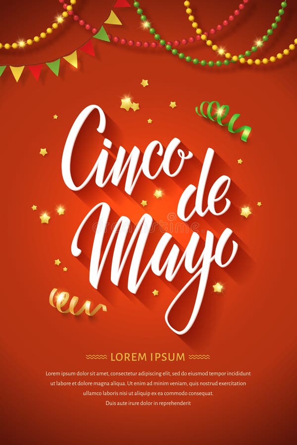 Cinco de mayo letteing poster. Vector greeting card with handwritten calligraphy logo and holiday symbols. Mexican celebration held on May 5. Handwritten symbols vectors
