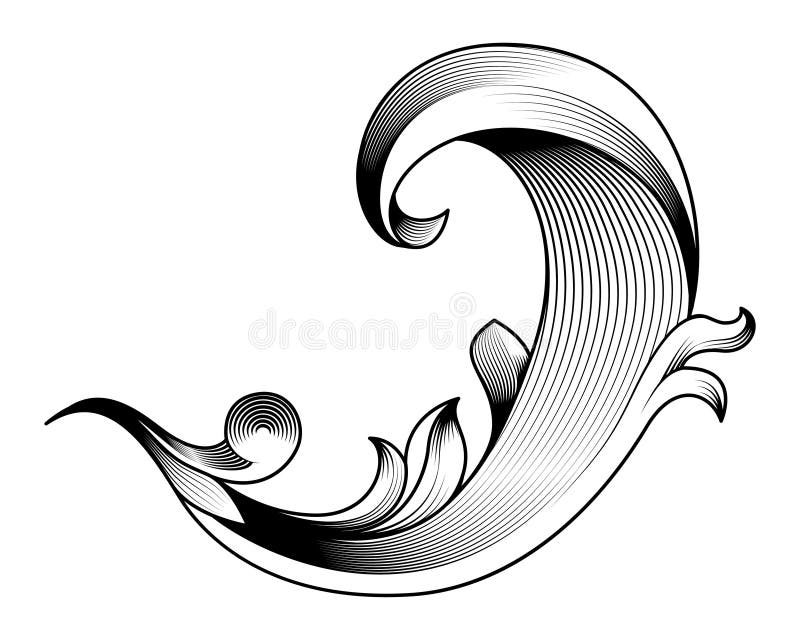 Vintage baroque frame scroll ornament engraving border floral retro pattern antique style acanthus foliage swirl decorative stock illustration