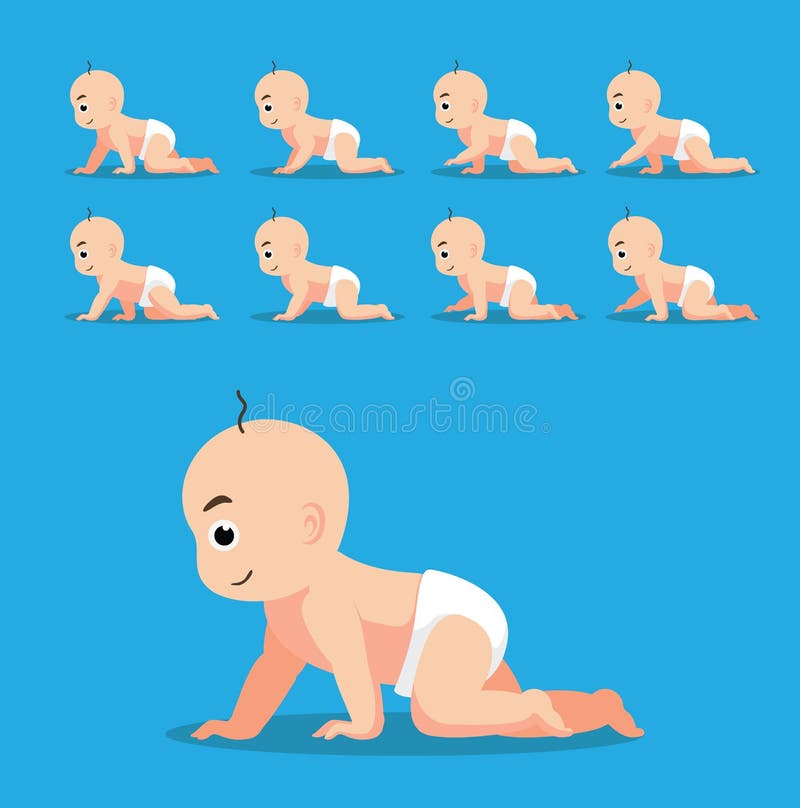 Cute Baby Crawling Cartoon Poses Vector Illustration Animation Sequence ...