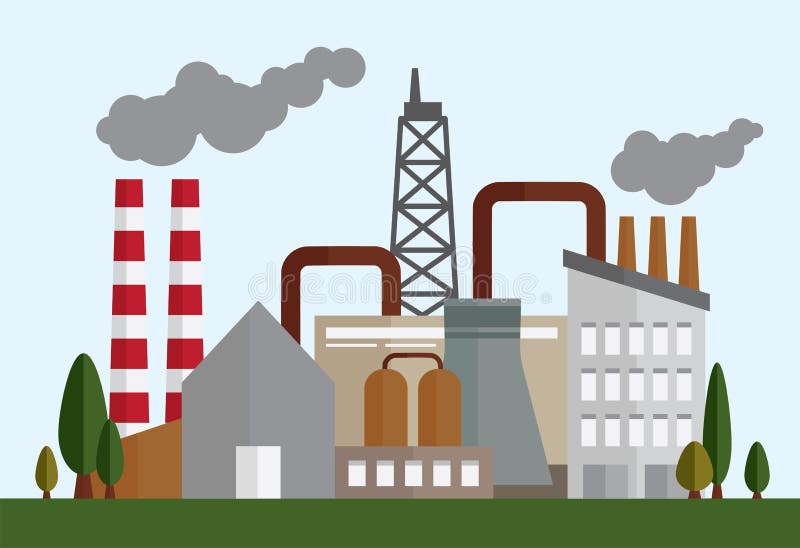 Vector Illustration Industry Factory and Manufacturing Building on