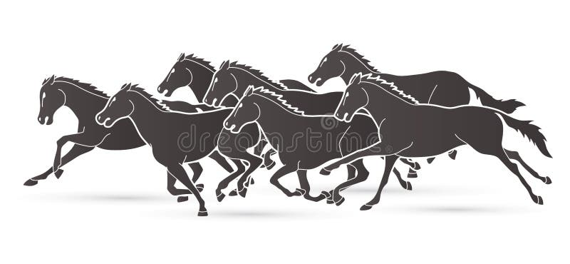 Group of Seven Horses Running Cartoon Graphic Stock Vector ...