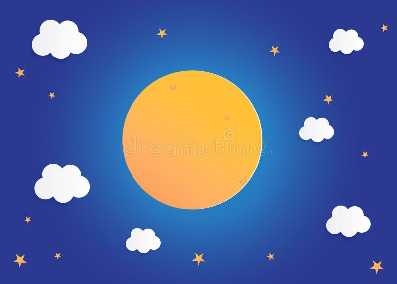 Moon and stars in midnight, paper art style background flat design vector illustration stock illustration Moon and stars in midnight, paper art style background flat design vector illustration stock illustration