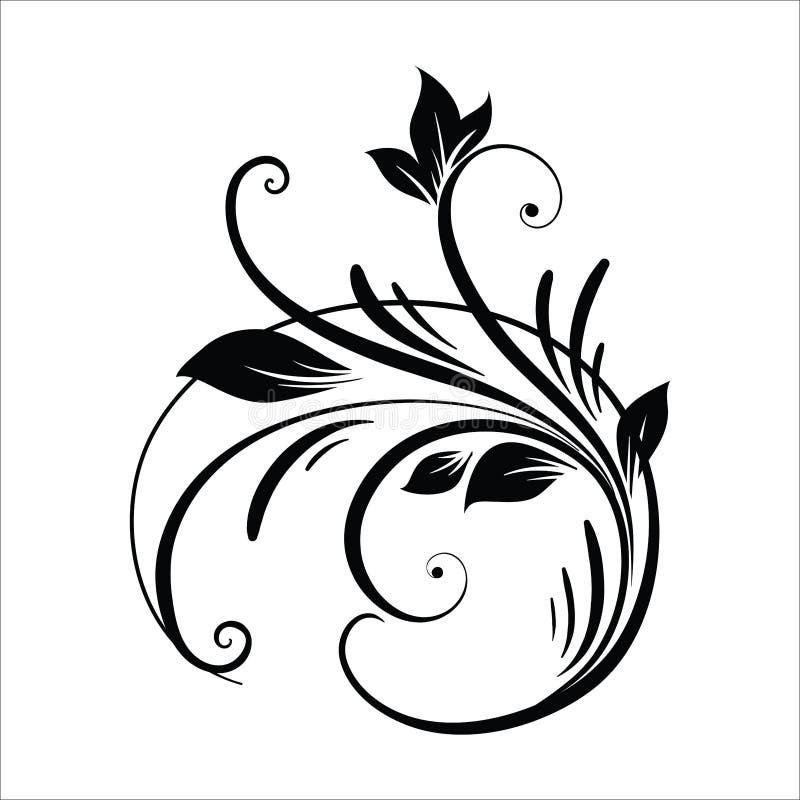 Vintage flower design elements. Black curly branches shapes isolated on white background. Vector illustration