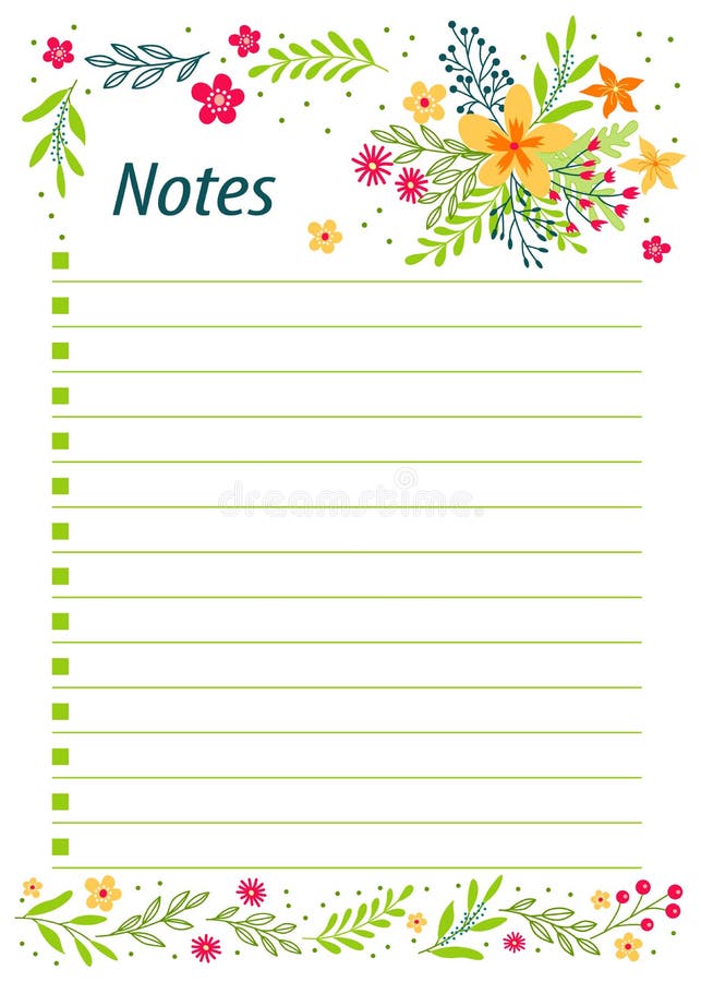 Cute Notes with Flowers Vector Illustrations Stock Illustration
