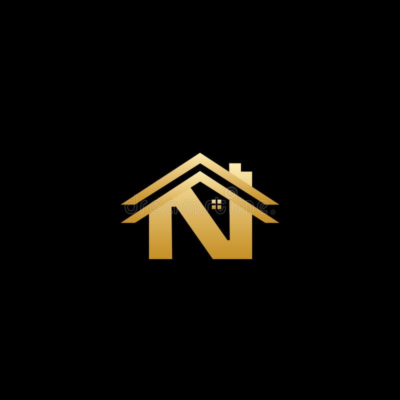 N Gold House Icon Logo stock illustration. Illustration of house