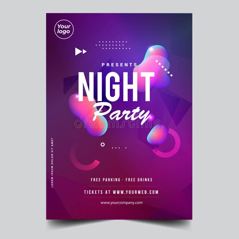 Purple Night Glow Light Party Music Night Poster Template. Night Dance