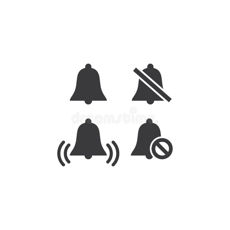 Bell ring and mute simple black vector icon set. vector illustration