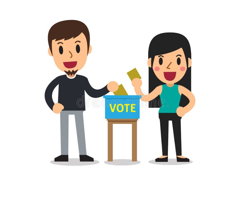 Cartoon Man and Woman Putting Voting Papers in the Ballot Box Stock Vector  - Illustration of booth, carton: 153458397