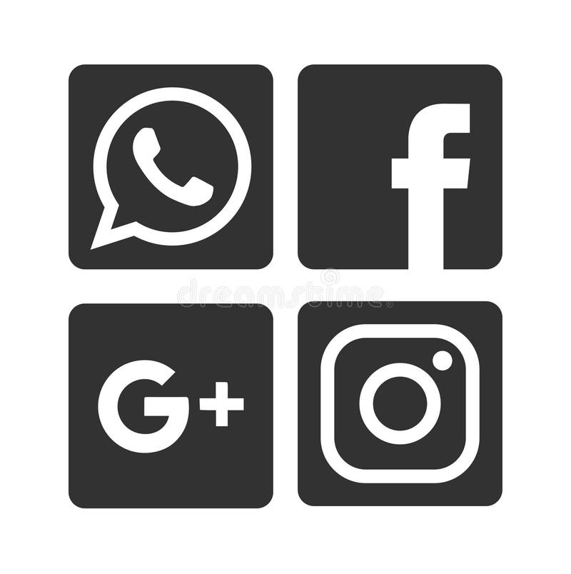 Whatsapp, Facebook, Google Plus and Instagram Social Media Icons Editorial Illustration on white background