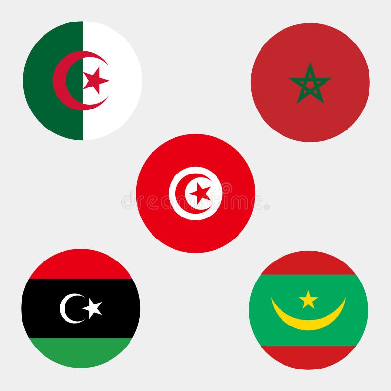Morocco Algeria Tunisia Mauritania Libya Flags vector illustration