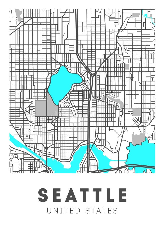 Seattle, Washington. Downtown Vector Map. City Name on a Separate Layer