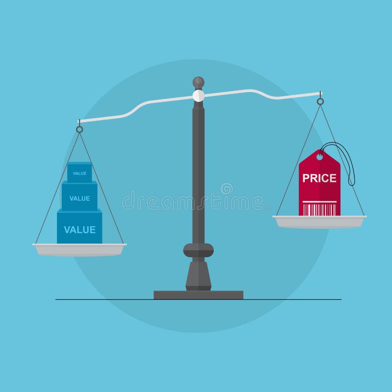 Value and Price balance on the scale vector illustration. Logo comparison illustrations