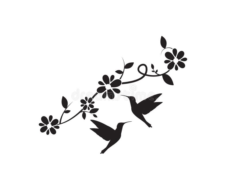 Flying Birds on Branch Vector, Hummingbirds Silhouettes, Wall Decals