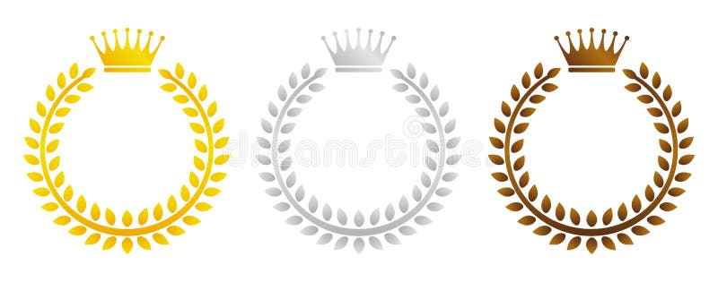 Wreath frame illustration set. 3 color wreath vector illustration /gold. silver. bronze