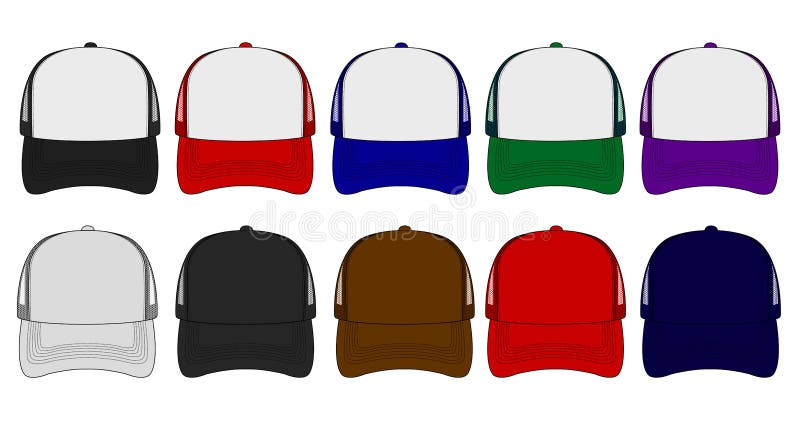 Trucker Cap / Mesh Cap Template Illustration Set / Front View Stock ...