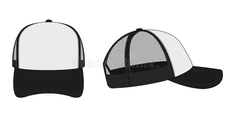 Trucker Cap , Mesh Cap Template Illustration / Black Stock Vector